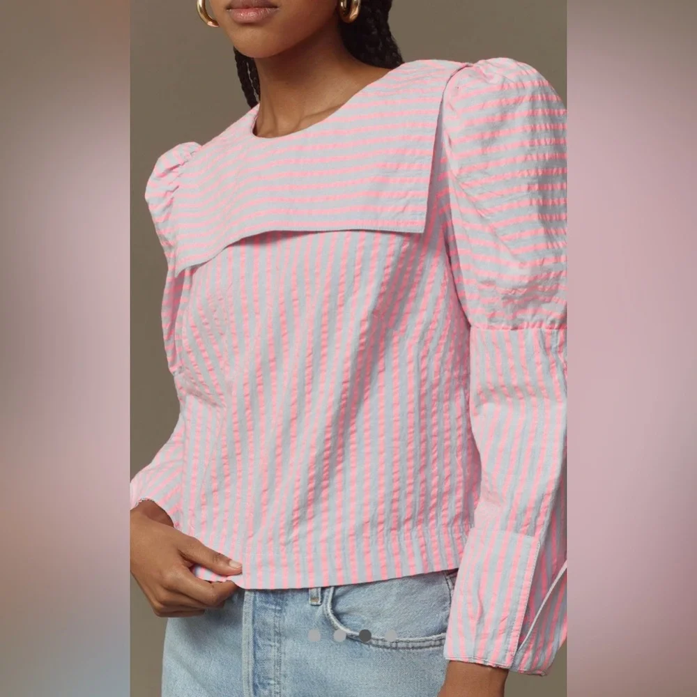 NWT! Maeve Puff-Sleeve Seersucker Blouse - Picture 4 of 8